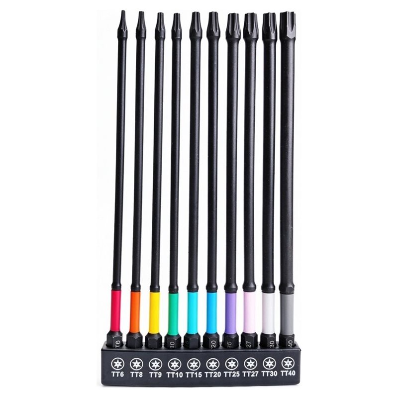 Screwdriver Set - B50C S2合金鋼製 150mm トルクス マグネットドライバービットセット、インパクトドライバー用、手動工具、ドリルビット、六角軸、ホルダー付き、10個入り。